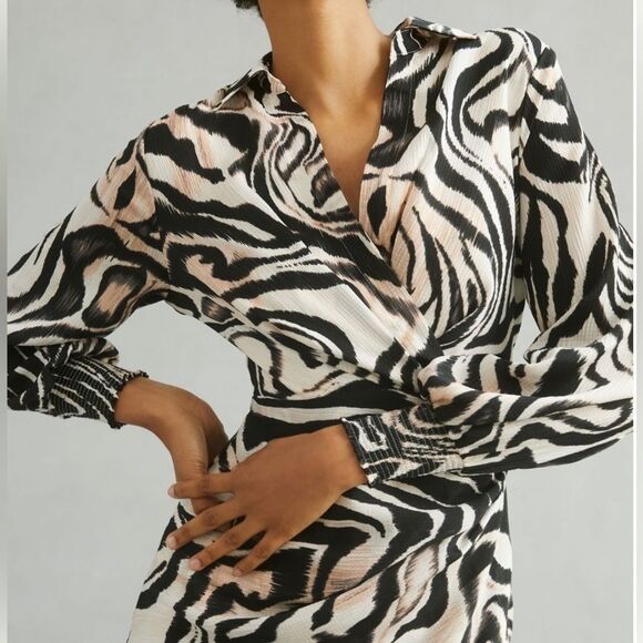 Anthropologie Wrap Dress Black and White Zebra Print size 16w NWT - Picture 3 of 8
